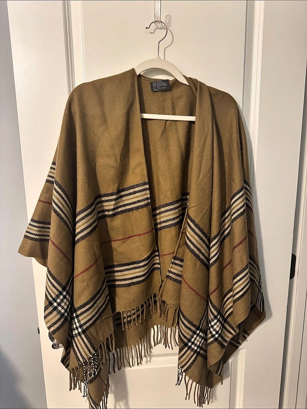 Reversible Check Merino Wool Poncho Brown & Black